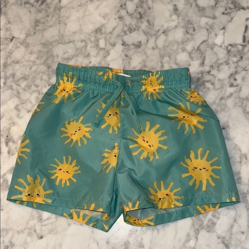 H&M Blue & Yellow Swim Trunks with Sunburst Design 6/7Y